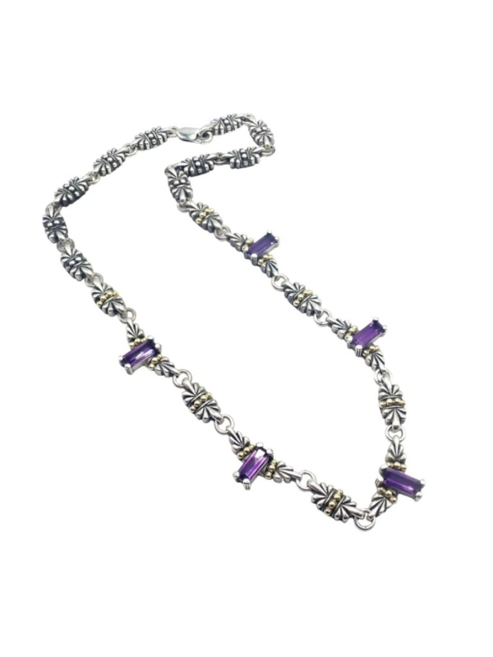 Authentic! Lagos Caviar Silver + 18k Yellow Gold Amethyst Necklace